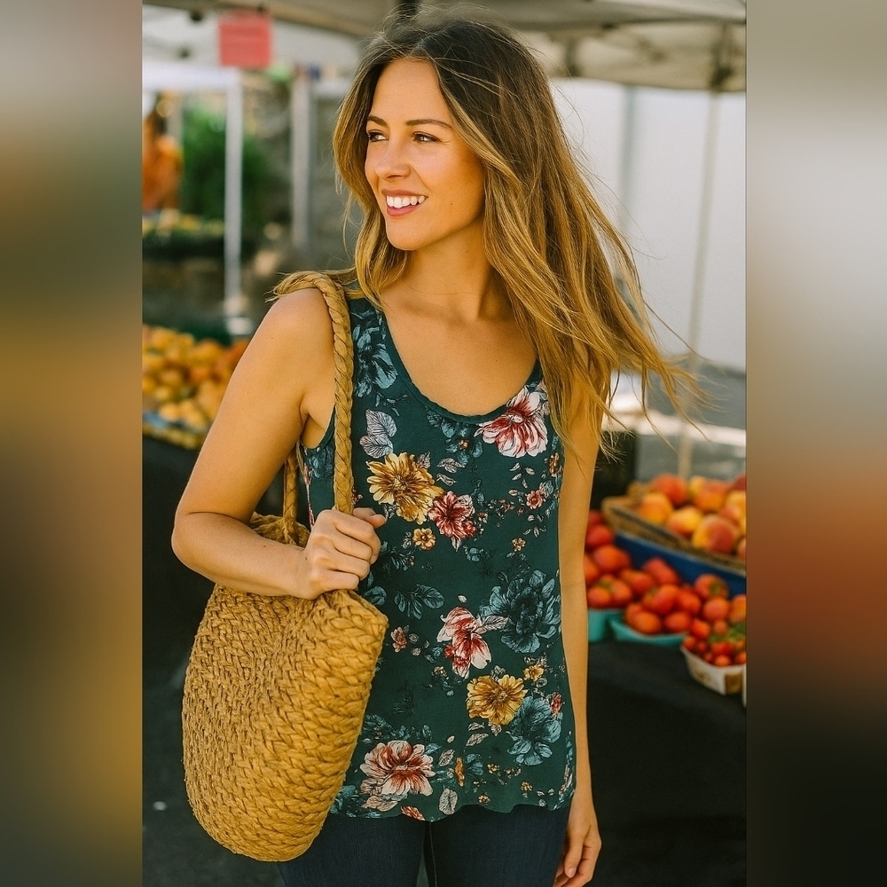 Lily Morgan Floral Teal Top  with Lace Back S